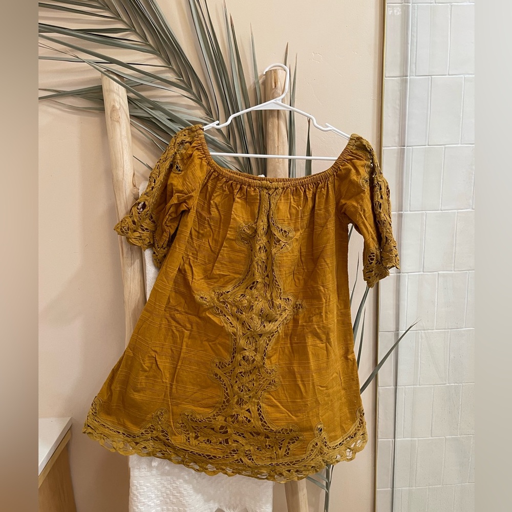 Free People embroidered gold mini dress